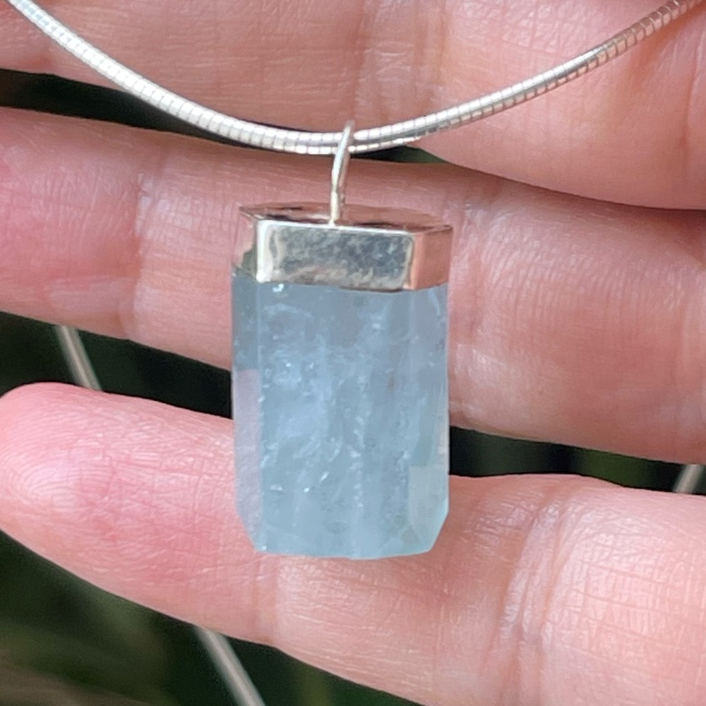 Huge 36 carat raw aquamarine solid sterling silver pendant 925 Italy solid chain - Picture 2 of 10